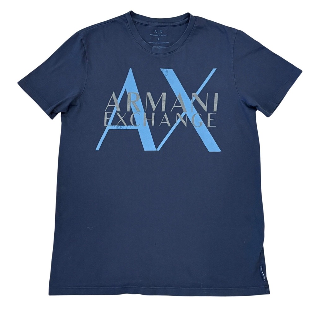Armani Exchange T-Shirt Mens Small Blue Graphic Logo Pima Cotton Short Sleeve